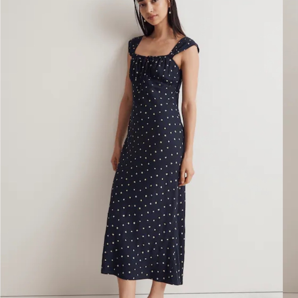 Madewell Navy Midi Dress with White Dots